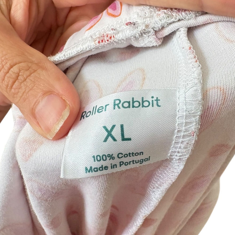 Roller Rabbit Lovestruck Bunny Heart Cotton Pajama Set XL Henley Top Pants - Picture 8 of 8